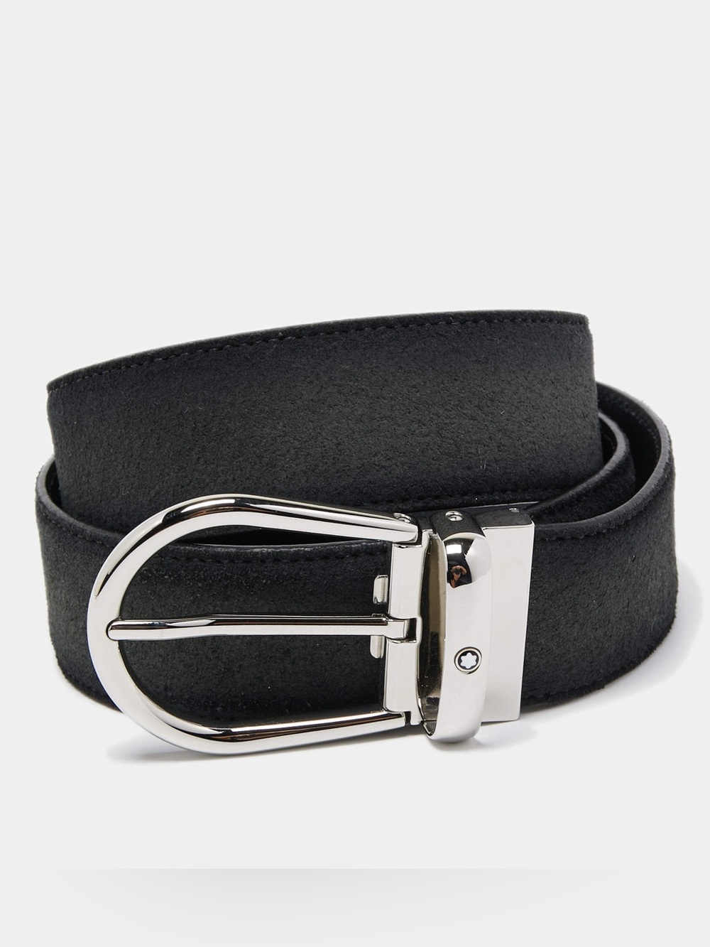 MontBlanc Suede Horseshoe Buckle Black Reversible Leather Belt